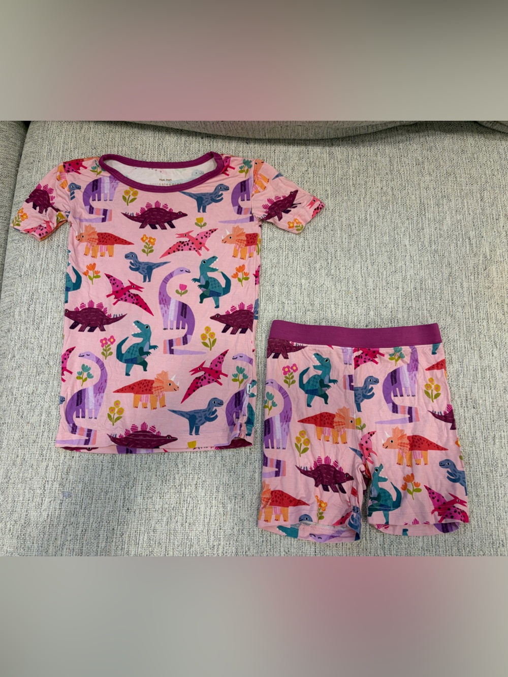 Little Sleepies Pink Dinosaur pajama Set with Purple & Teal Accents